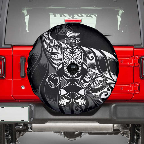 New Zealand Lawn Bowls Spare Tire Cover Black Maori Warrior Tribal Silver Fern - Aussie Hoodie