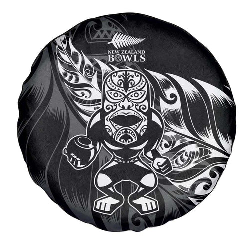 New Zealand Lawn Bowls Spare Tire Cover Black Maori Warrior Tribal Silver Fern - Aussie Hoodie
