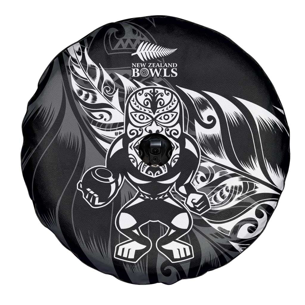 New Zealand Lawn Bowls Spare Tire Cover Black Maori Warrior Tribal Silver Fern - Aussie Hoodie