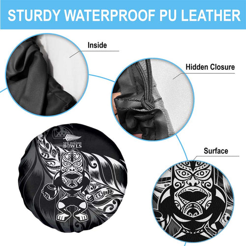 New Zealand Lawn Bowls Spare Tire Cover Black Maori Warrior Tribal Silver Fern - Aussie Hoodie