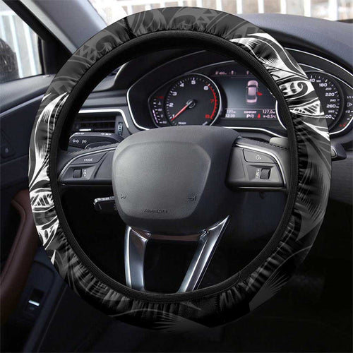 New Zealand Lawn Bowls Steering Wheel Cover Black Maori Warrior Tribal Silver Fern - Aussie Hoodie