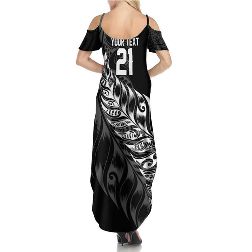New Zealand Lawn Bowls Custom Summer Maxi Dress Black Maori Warrior Tribal Silver Fern - Aussie Hoodie