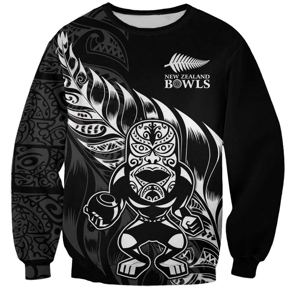New Zealand Lawn Bowls Custom Sweatshirt Black Maori Warrior Tribal Silver Fern - Aussie Hoodie