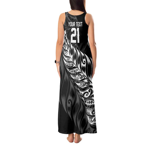 New Zealand Lawn Bowls Custom Tank Maxi Dress Black Maori Warrior Tribal Silver Fern - Aussie Hoodie