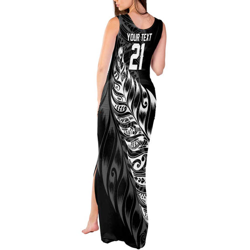 New Zealand Lawn Bowls Custom Tank Maxi Dress Black Maori Warrior Tribal Silver Fern - Aussie Hoodie