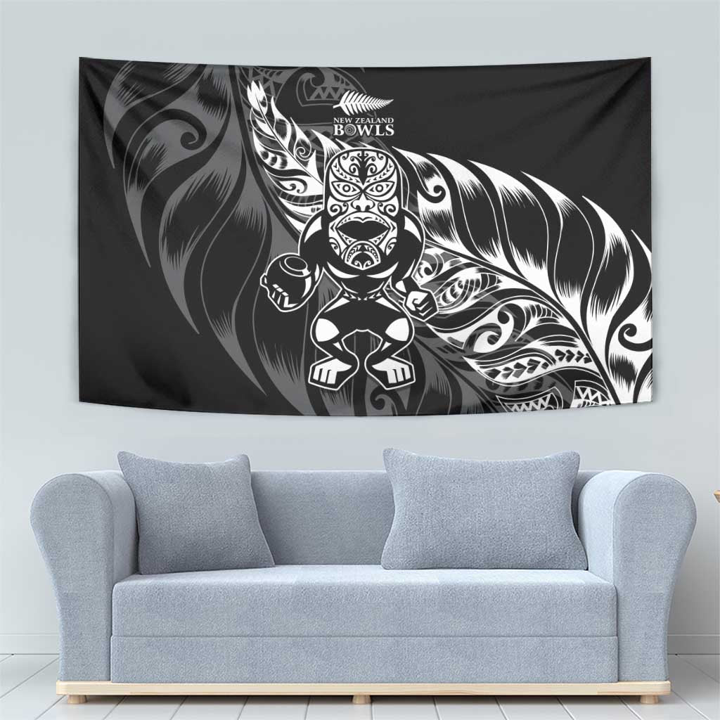 New Zealand Lawn Bowls Tapestry Black Maori Warrior Tribal Silver Fern - Aussie Hoodie
