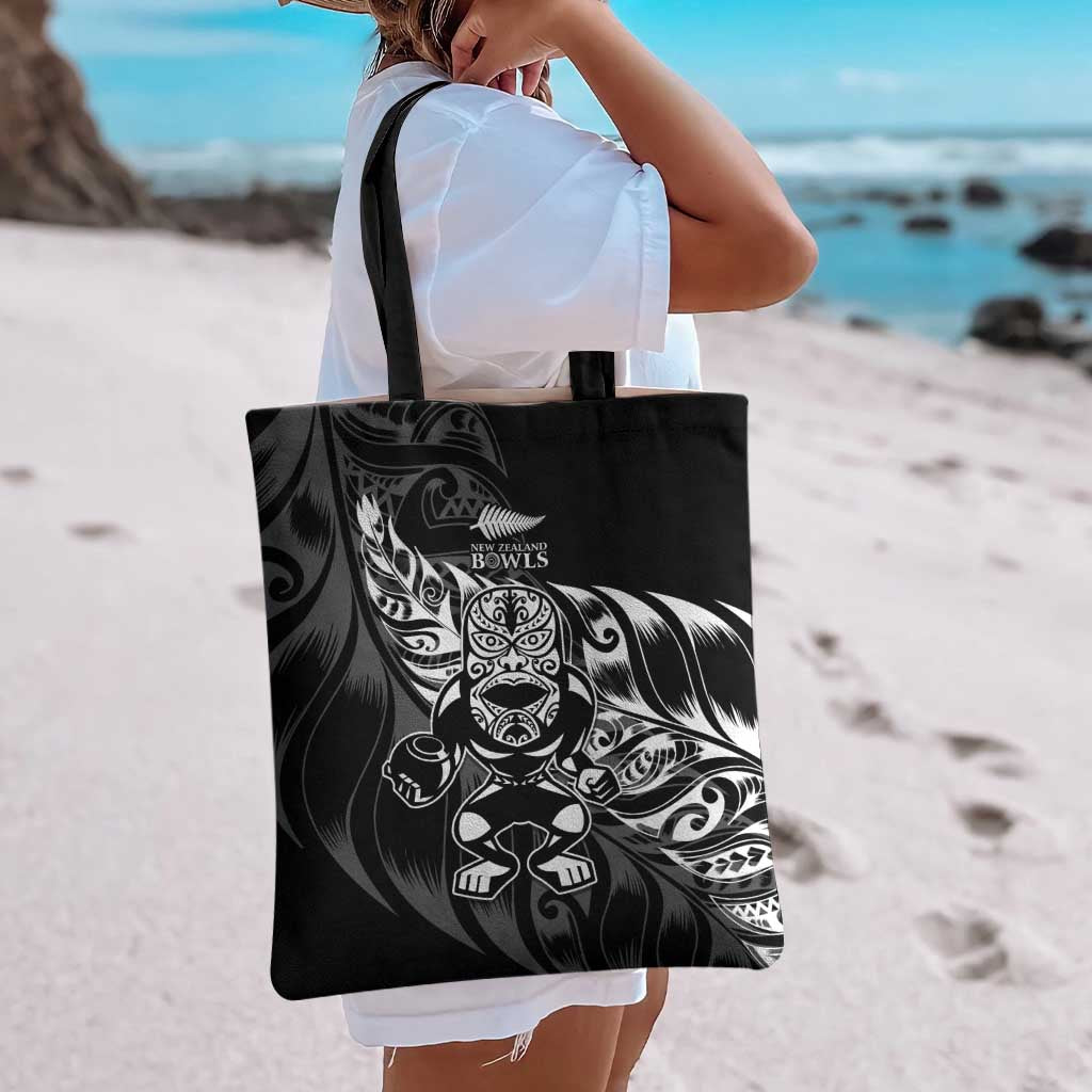 New Zealand Lawn Bowls Tote Bag Black Maori Warrior Tribal Silver Fern - Aussie Hoodie