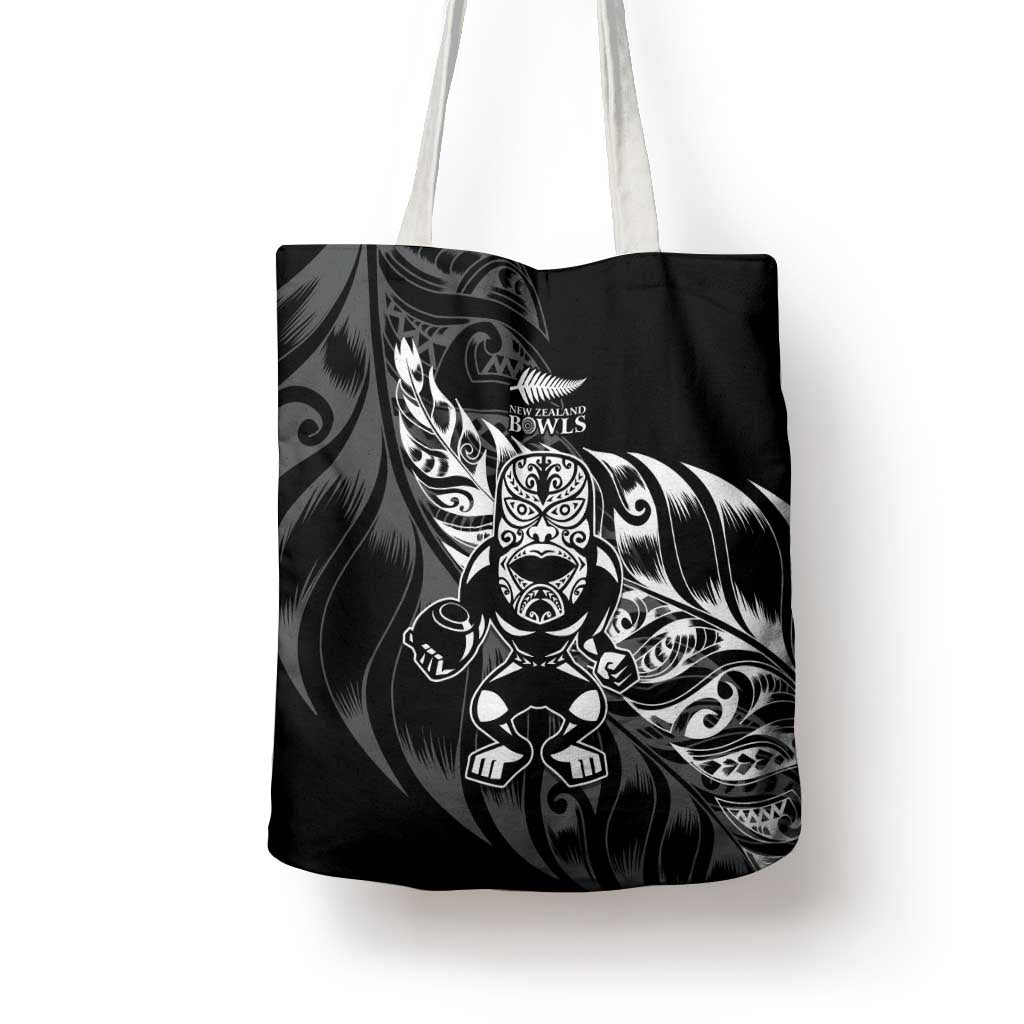 New Zealand Lawn Bowls Tote Bag Black Maori Warrior Tribal Silver Fern - Aussie Hoodie