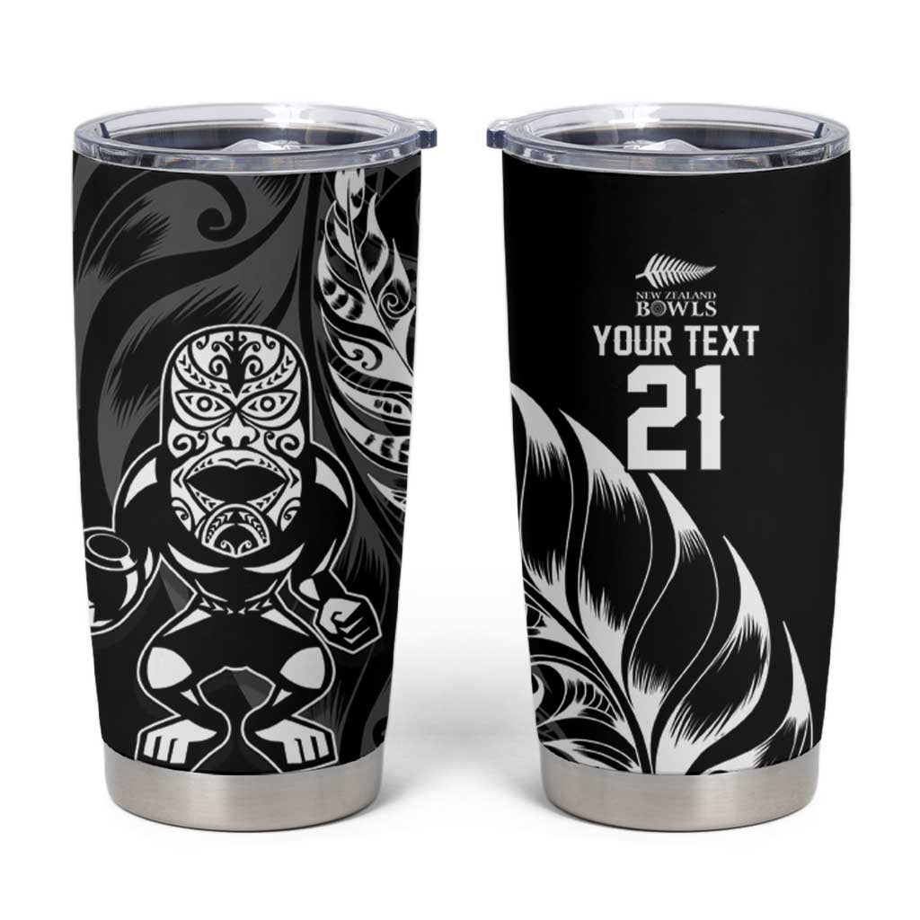 New Zealand Lawn Bowls Custom Tumbler Cup Black Maori Warrior Tribal Silver Fern - Aussie Hoodie
