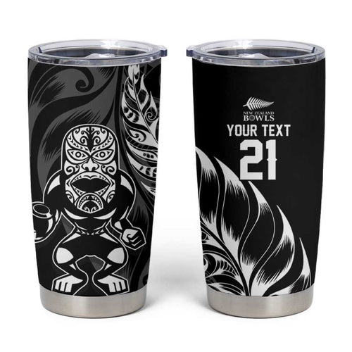 New Zealand Lawn Bowls Custom Tumbler Cup Black Maori Warrior Tribal Silver Fern - Aussie Hoodie