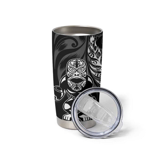 New Zealand Lawn Bowls Custom Tumbler Cup Black Maori Warrior Tribal Silver Fern - Aussie Hoodie