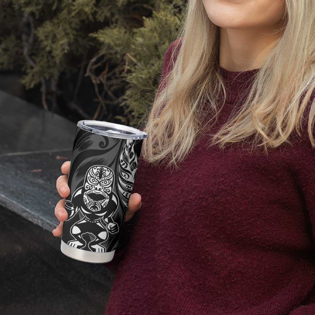 New Zealand Lawn Bowls Custom Tumbler Cup Black Maori Warrior Tribal Silver Fern - Aussie Hoodie