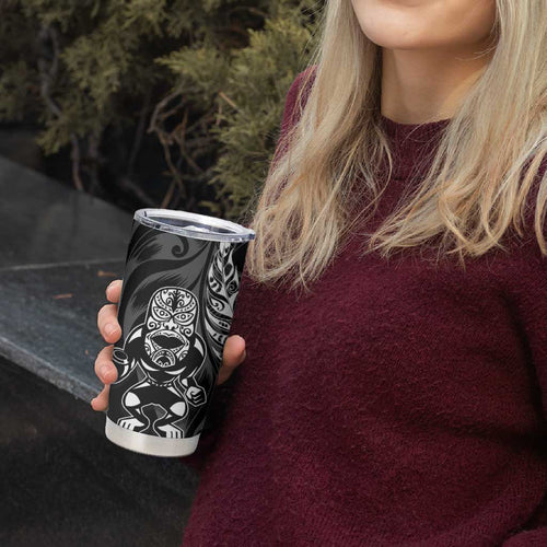 New Zealand Lawn Bowls Custom Tumbler Cup Black Maori Warrior Tribal Silver Fern - Aussie Hoodie