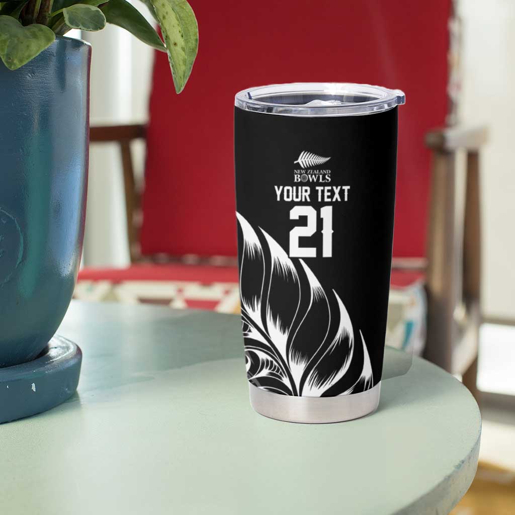 New Zealand Lawn Bowls Custom Tumbler Cup Black Maori Warrior Tribal Silver Fern - Aussie Hoodie