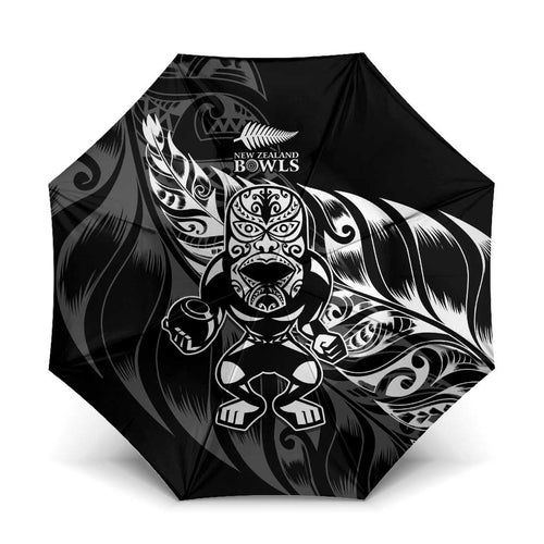 New Zealand Lawn Bowls Umbrella Black Maori Warrior Tribal Silver Fern - Aussie Hoodie