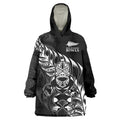 New Zealand Lawn Bowls Custom Wearable Blanket Hoodie Black Maori Warrior Tribal Silver Fern - Aussie Hoodie