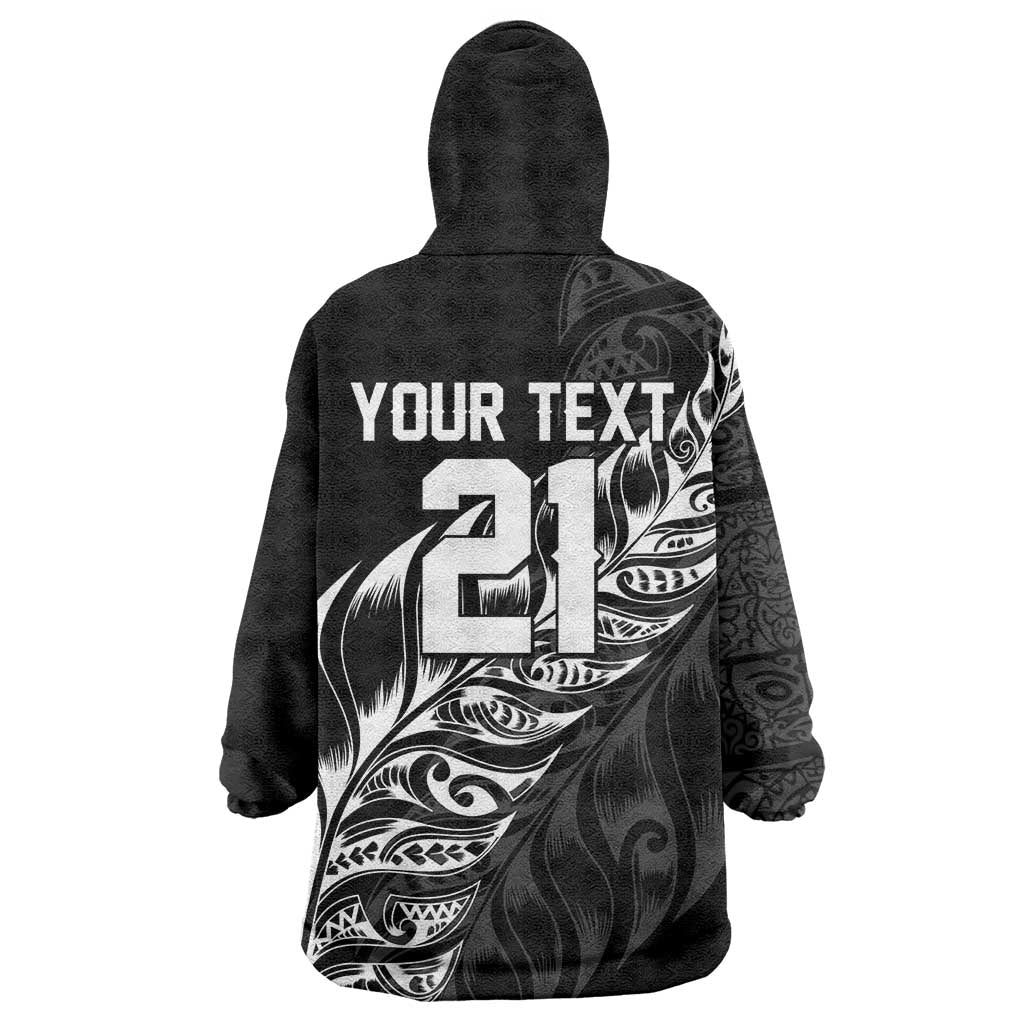 New Zealand Lawn Bowls Custom Wearable Blanket Hoodie Black Maori Warrior Tribal Silver Fern - Aussie Hoodie