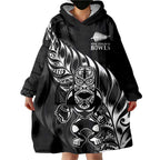 New Zealand Lawn Bowls Custom Wearable Blanket Hoodie Black Maori Warrior Tribal Silver Fern - Aussie Hoodie