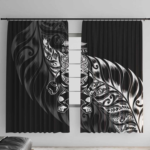 New Zealand Lawn Bowls Window Curtain Black Maori Warrior Tribal Silver Fern - Aussie Hoodie