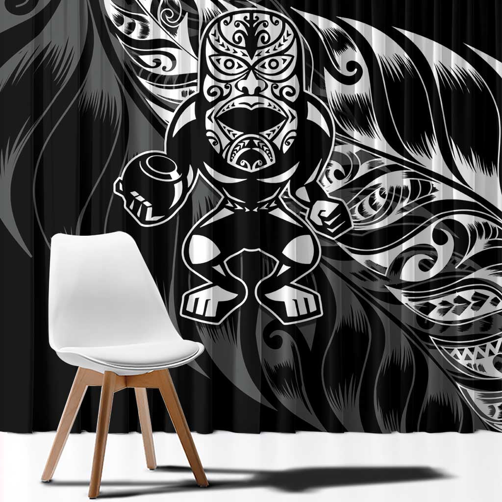 New Zealand Lawn Bowls Window Curtain Black Maori Warrior Tribal Silver Fern - Aussie Hoodie