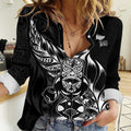 New Zealand Lawn Bowls Custom Women Casual Shirt Black Maori Warrior Tribal Silver Fern - Aussie Hoodie