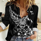 New Zealand Lawn Bowls Custom Women Casual Shirt Black Maori Warrior Tribal Silver Fern - Aussie Hoodie