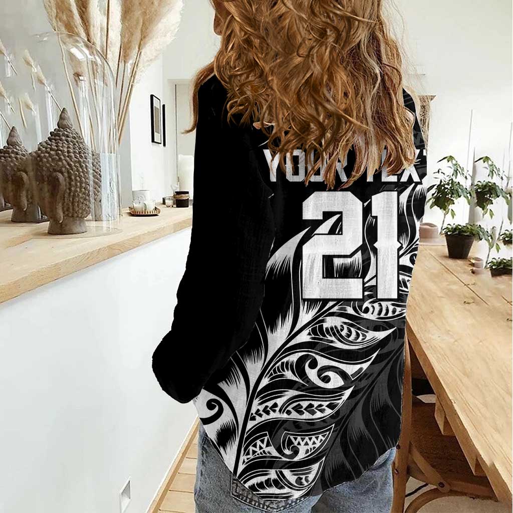 New Zealand Lawn Bowls Custom Women Casual Shirt Black Maori Warrior Tribal Silver Fern - Aussie Hoodie