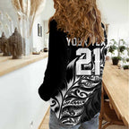 New Zealand Lawn Bowls Custom Women Casual Shirt Black Maori Warrior Tribal Silver Fern - Aussie Hoodie