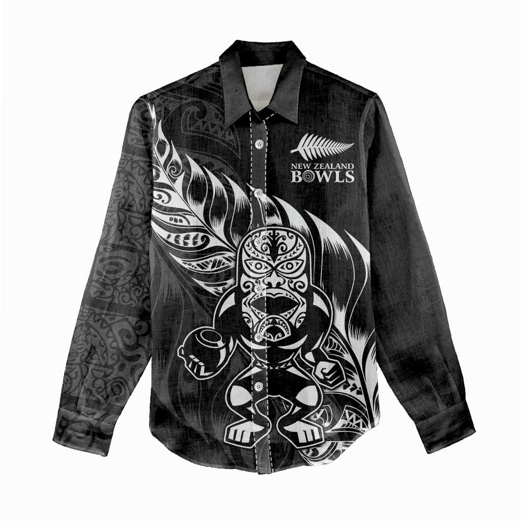 New Zealand Lawn Bowls Custom Women Casual Shirt Black Maori Warrior Tribal Silver Fern - Aussie Hoodie