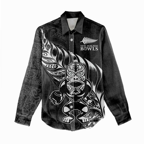 New Zealand Lawn Bowls Custom Women Casual Shirt Black Maori Warrior Tribal Silver Fern - Aussie Hoodie