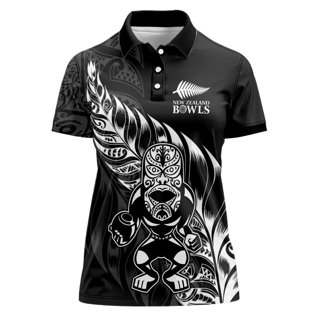 New Zealand Lawn Bowls Custom Women Polo Shirt Black Maori Warrior Tribal Silver Fern - Aussie Hoodie