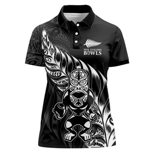New Zealand Lawn Bowls Custom Women Polo Shirt Black Maori Warrior Tribal Silver Fern - Aussie Hoodie