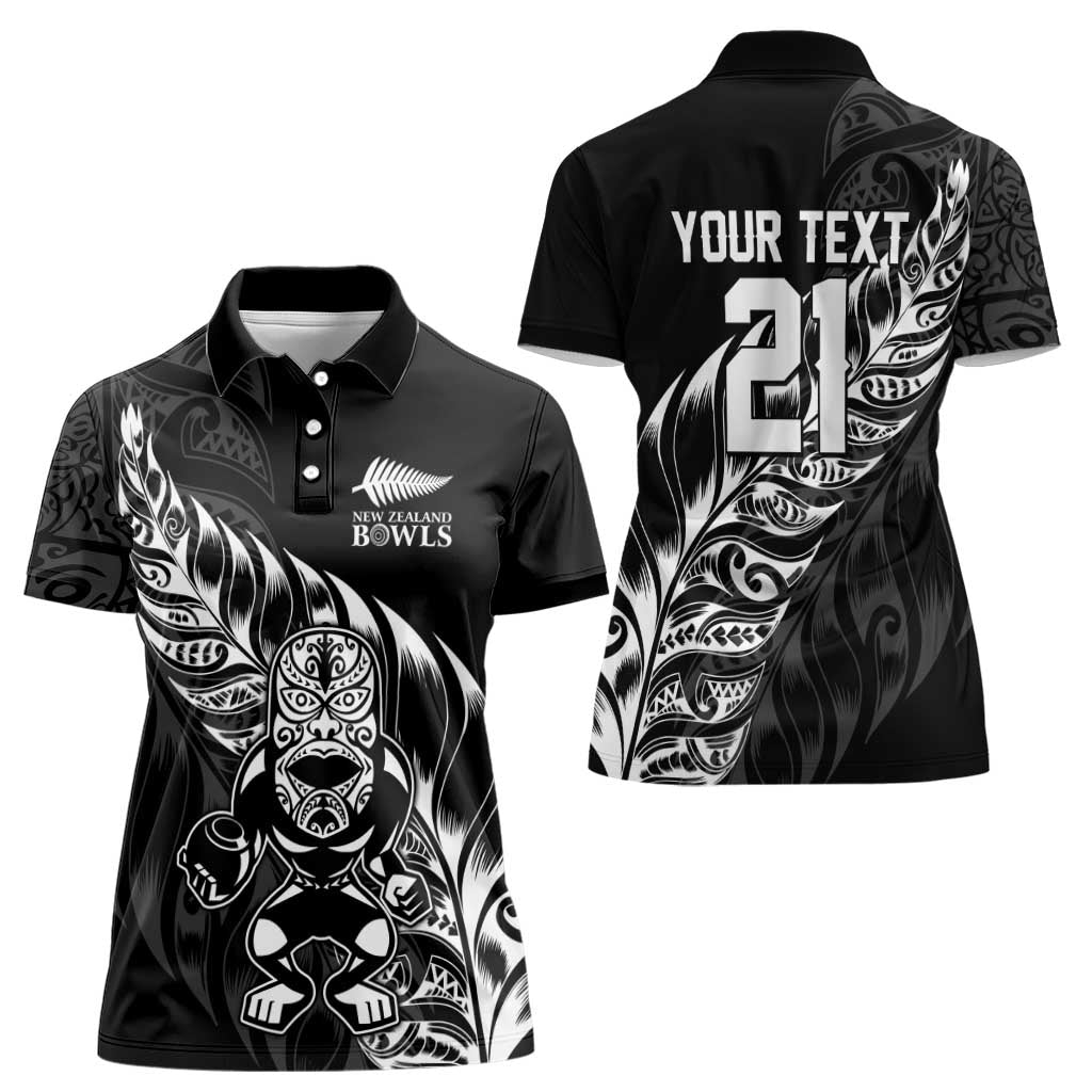 New Zealand Lawn Bowls Custom Women Polo Shirt Black Maori Warrior Tribal Silver Fern - Aussie Hoodie