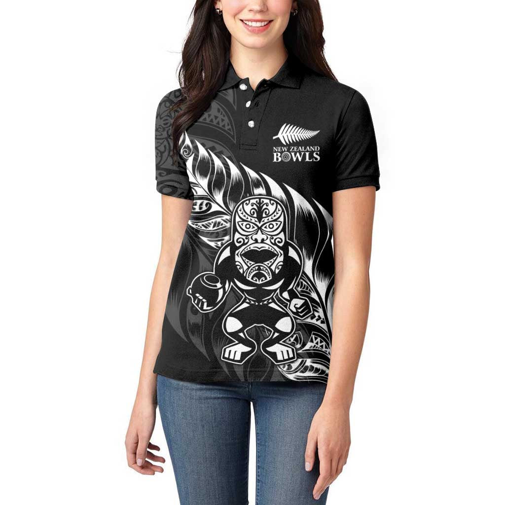 New Zealand Lawn Bowls Custom Women Polo Shirt Black Maori Warrior Tribal Silver Fern - Aussie Hoodie