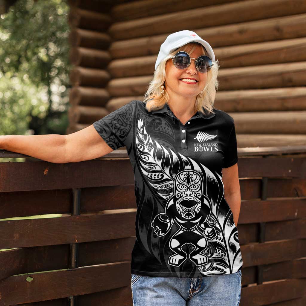 New Zealand Lawn Bowls Custom Women Polo Shirt Black Maori Warrior Tribal Silver Fern - Aussie Hoodie