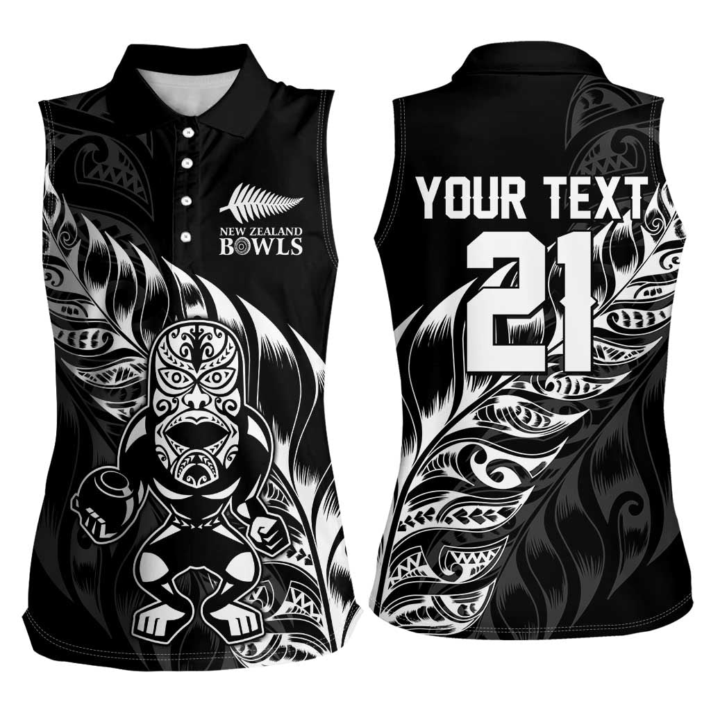 New Zealand Lawn Bowls Custom Women Sleeveless Polo Shirt Black Maori Warrior Tribal Silver Fern - Aussie Hoodie