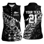 New Zealand Lawn Bowls Custom Women Sleeveless Polo Shirt Black Maori Warrior Tribal Silver Fern - Aussie Hoodie
