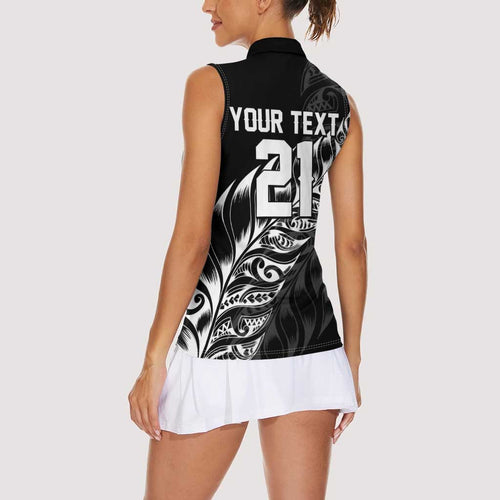 New Zealand Lawn Bowls Custom Women Sleeveless Polo Shirt Black Maori Warrior Tribal Silver Fern - Aussie Hoodie