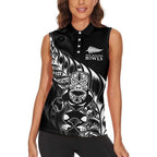 New Zealand Lawn Bowls Custom Women Sleeveless Polo Shirt Black Maori Warrior Tribal Silver Fern - Aussie Hoodie