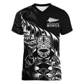 New Zealand Lawn Bowls Custom Women V-Neck T-Shirt Black Maori Warrior Tribal Silver Fern - Aussie Hoodie
