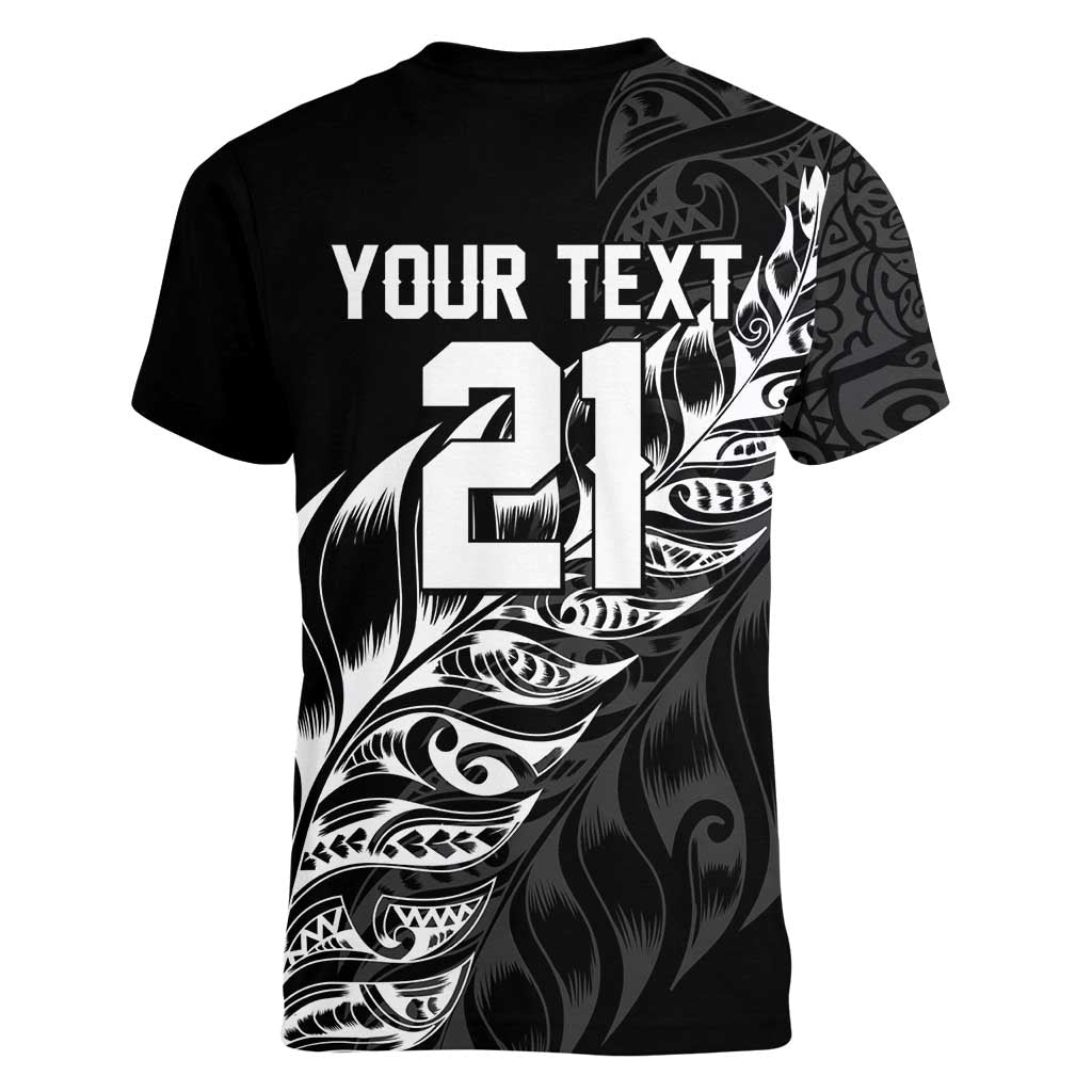 New Zealand Lawn Bowls Custom Women V-Neck T-Shirt Black Maori Warrior Tribal Silver Fern - Aussie Hoodie