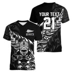 New Zealand Lawn Bowls Custom Women V-Neck T-Shirt Black Maori Warrior Tribal Silver Fern - Aussie Hoodie