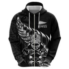 New Zealand Lawn Bowls Custom Zip Hoodie Black Maori Warrior Tribal Silver Fern - Aussie Hoodie