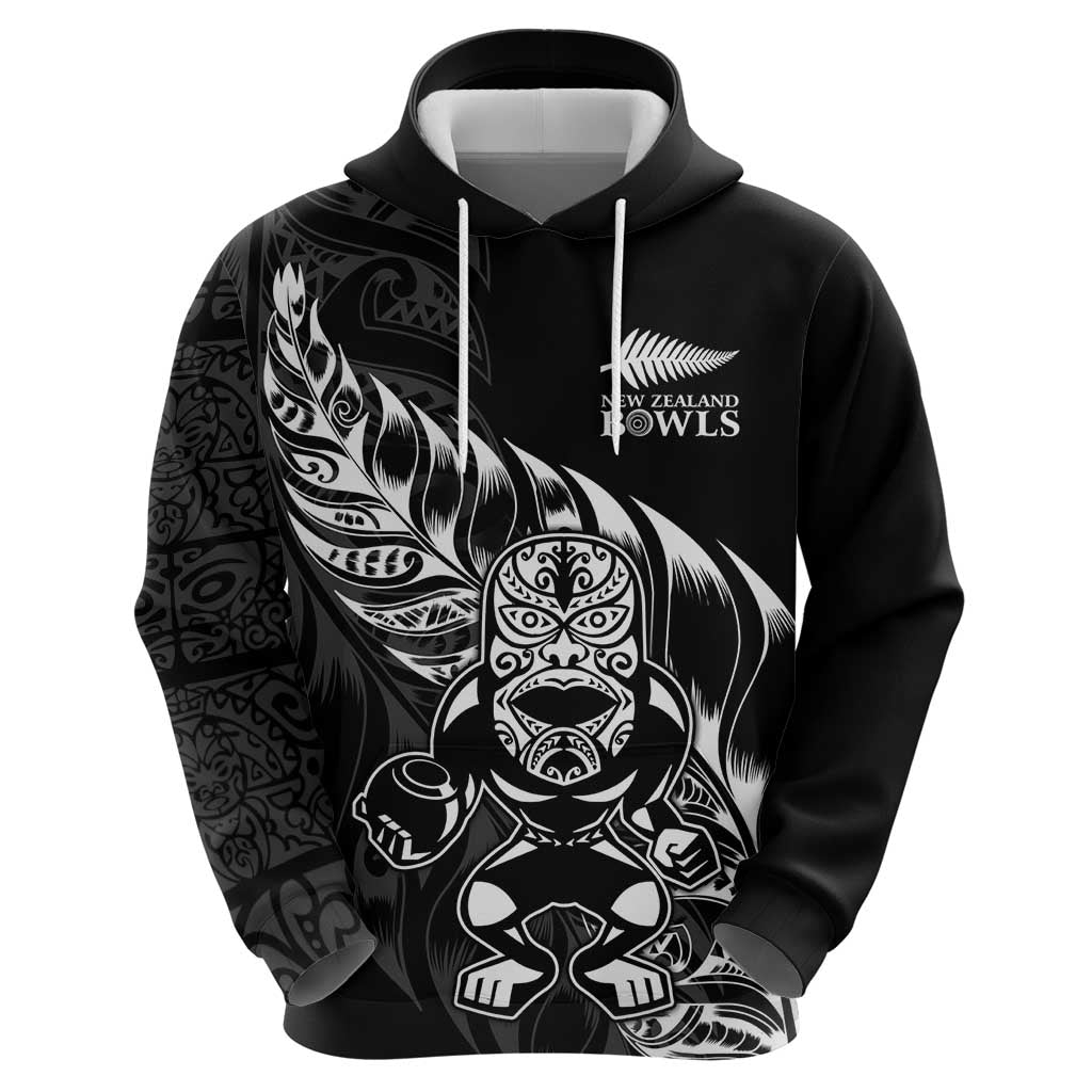 New Zealand Lawn Bowls Custom Zip Hoodie Black Maori Warrior Tribal Silver Fern - Aussie Hoodie