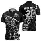 New Zealand Lawn Bowls Custom Zipper Polo Shirt Black Maori Warrior Tribal Silver Fern - Aussie Hoodie