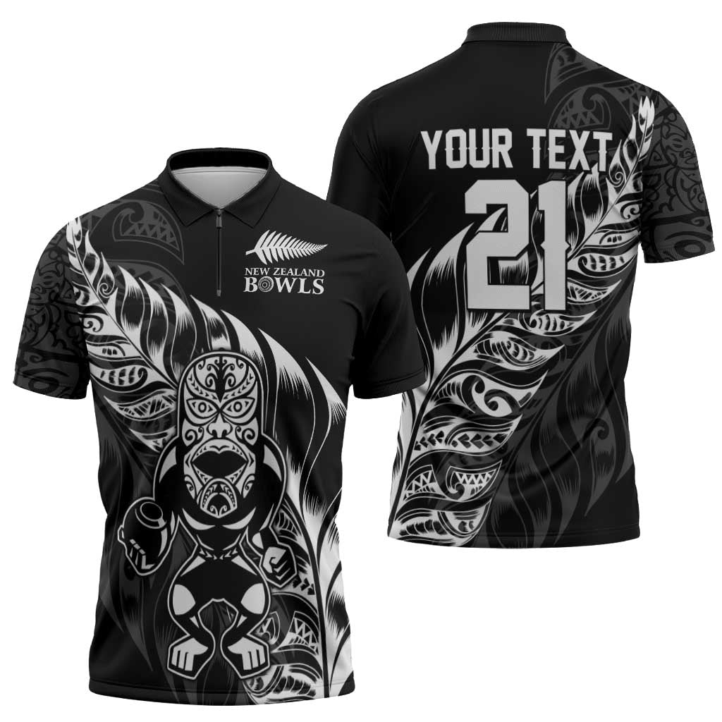 New Zealand Lawn Bowls Custom Zipper Polo Shirt Black Maori Warrior Tribal Silver Fern - Aussie Hoodie