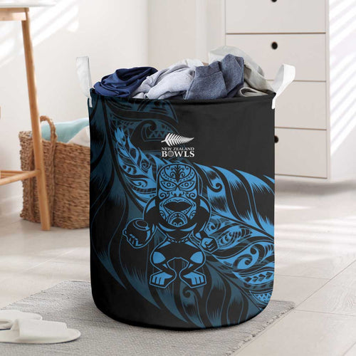 New Zealand Lawn Bowls Laundry Basket Blue Maori Warrior Tribal Silver Fern - Aussie Hoodie