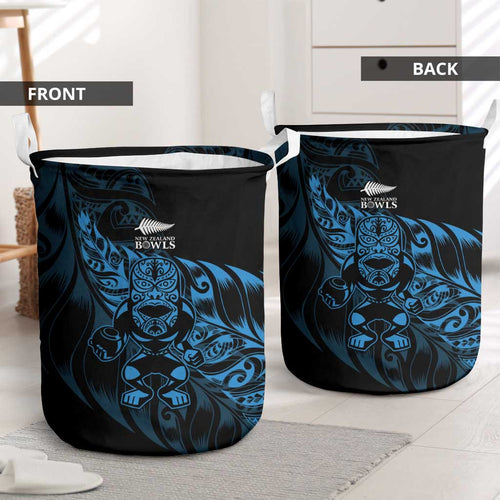New Zealand Lawn Bowls Laundry Basket Blue Maori Warrior Tribal Silver Fern - Aussie Hoodie
