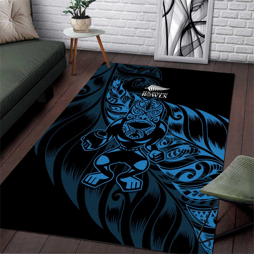 New Zealand Lawn Bowls Area Rug Blue Maori Warrior Tribal Silver Fern - Aussie Hoodie