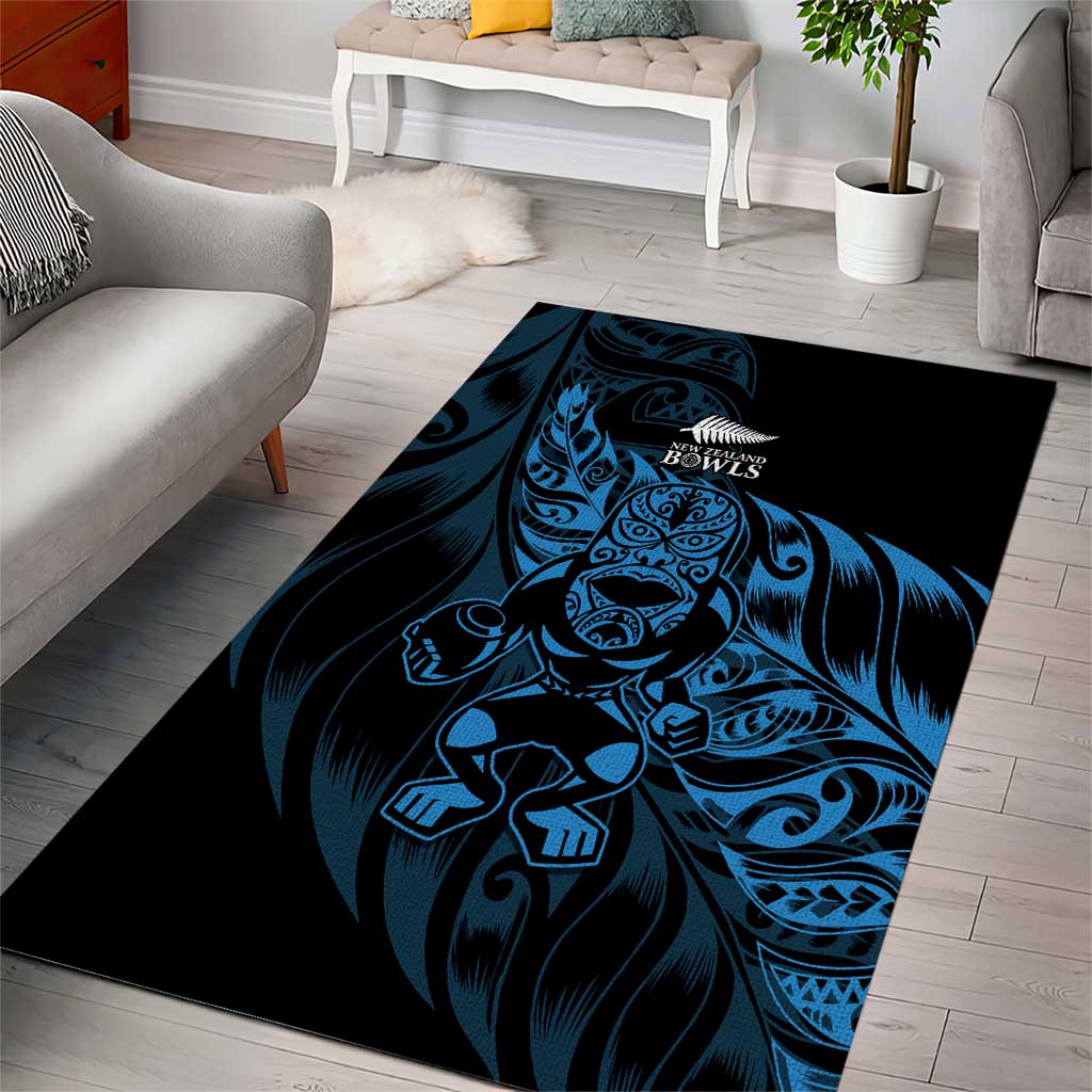 New Zealand Lawn Bowls Area Rug Blue Maori Warrior Tribal Silver Fern - Aussie Hoodie